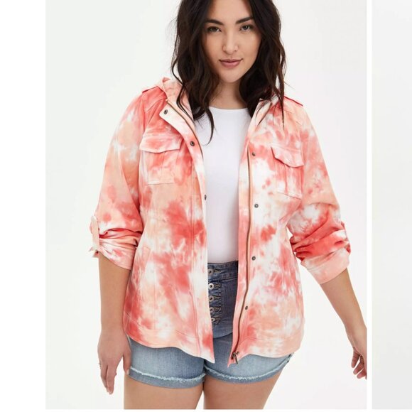 Torrid Pink Tie-Dye Twill Hooded Anorak Full Zip Jacket Size 2X Pockets Casual - Picture 16 of 16